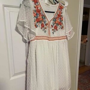 White Dress with Floral Embroidery